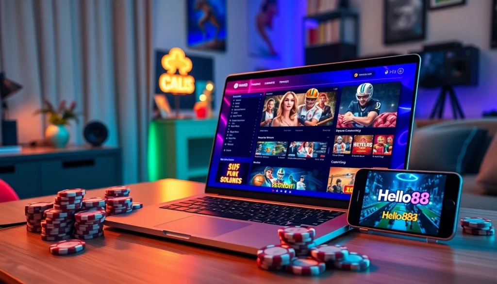 Hello88win.live interactive gaming platform showcasing vibrant casino and sports betting experience.
