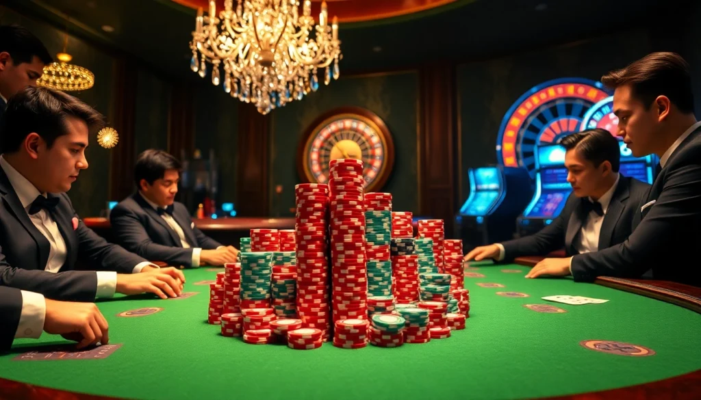 Jouez à des jeux passionnants aux meilleurs casinos en ligne avec des jetons de poker vibrants et des roues de roulette.