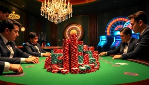 Jouez à des jeux passionnants aux meilleurs casinos en ligne avec des jetons de poker vibrants et des roues de roulette.