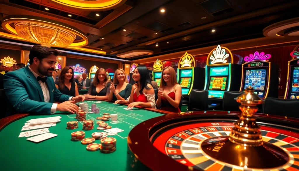 Players enjoy high-stakes poker at a stylish CM88 casino table illuminated with vibrant lights.