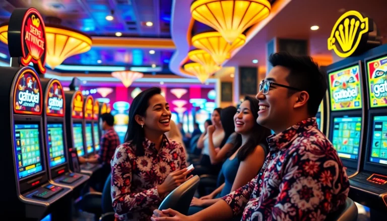 Gtatogel alternatif showcased in a vibrant casino environment as players win at slot machines.