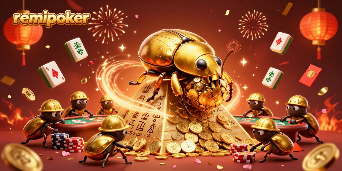 Engage in thrilling poker action with remipoker featuring golden coins and festive casino elements.