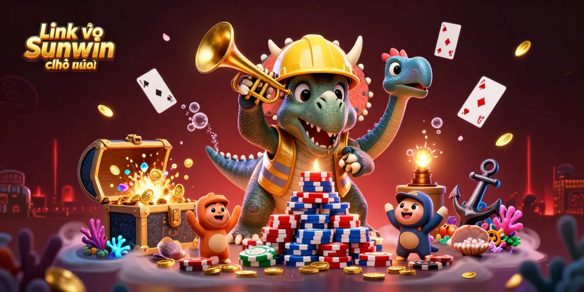 Engage with the dynamic gaming world of Link vào Sunwin chính thức, showcasing festive characters and thrilling casino elements.