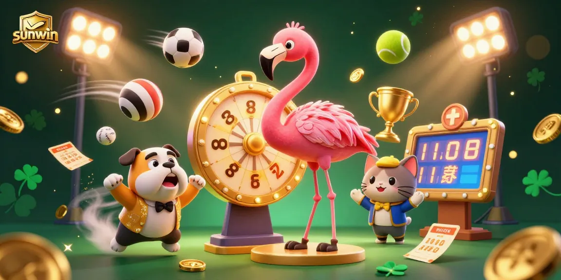 Experience the thrill of winning at sunwin with a vibrant cartoon scene celebrating exciting casino prizes.